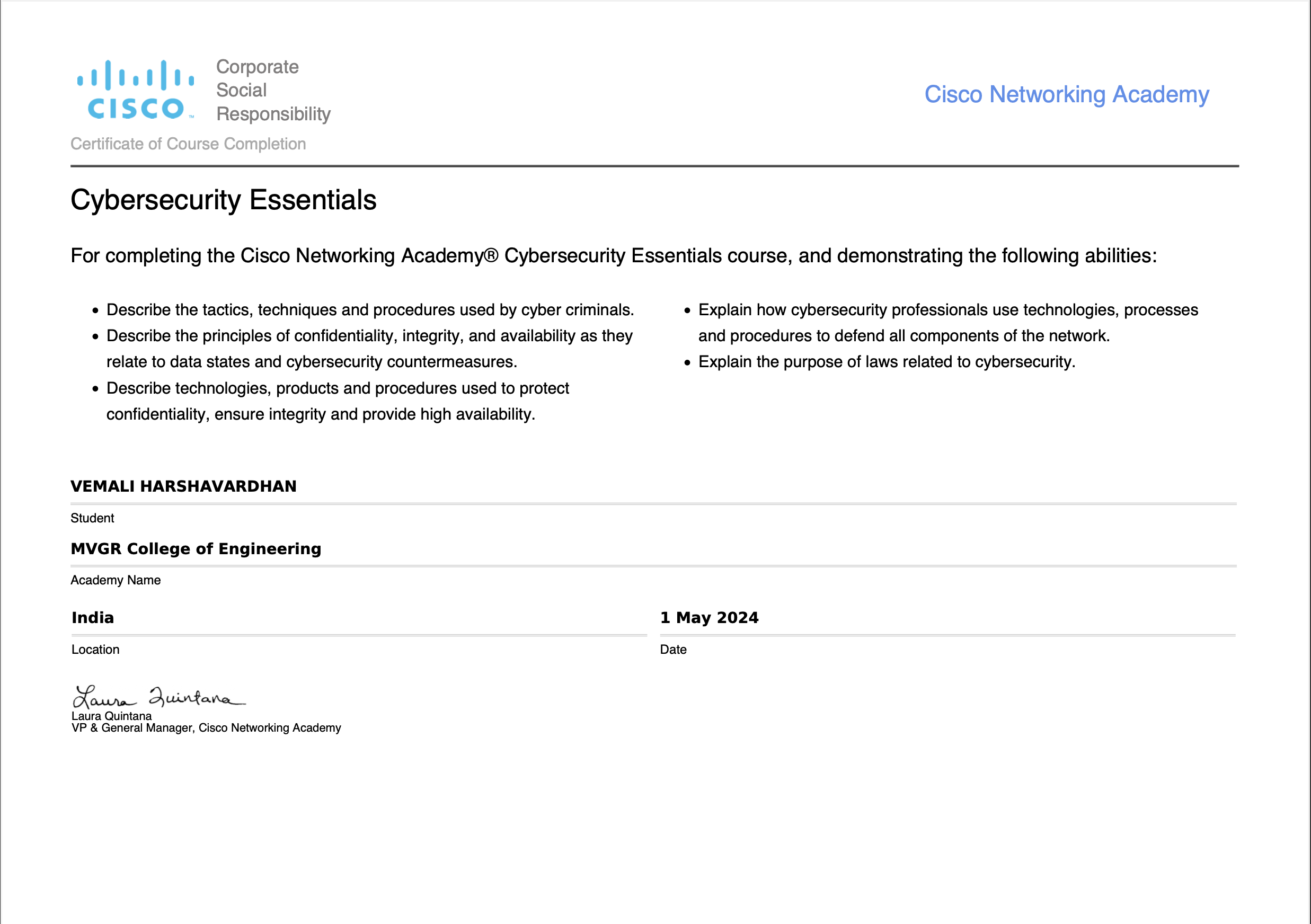 Cybersecurity Essentials By Cisco